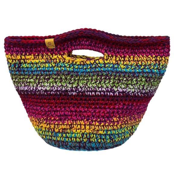 Handcrafted Multicolor Crochet Scrap Woven Tote Bag Basket Storage Handmade Knit - Picture 1 of 16